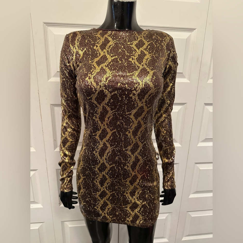 Gold and Brown Sequin Dress